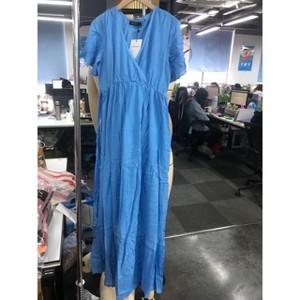 V-neck flared sleeve short sleeved long maternity dress - 1 of 1