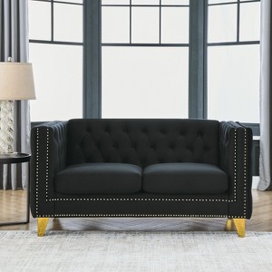 Velvet Sofa for Living Room,Buttons Tufted Square Arm Couch, Modern Couch Upholstered Button and Metal Legs, Sofa Couch for Bedroom - 1 of 4
