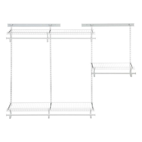 ClosetMaid ShelfTrack Wire Closet Organizer System, Adjustable from 5 to 8  Ft., With Shelves, Clothes Rods, Shoe Shelf, Hardware, Durable Steel, White