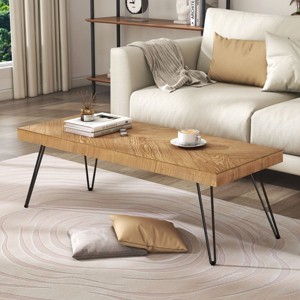 Ash Wood Finished Coffee Table With Metal Hairpin Legs,Easy Assembly Tea Table,Rectangle Coffee Table,Coffee Tables For Living Room-Cuddlewood - 1 of 4