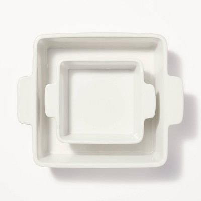 2pc Stoneware Square Baking Dish Set Cream - Figmint™