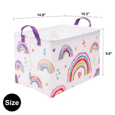 Allure Home Rainbow Hearts Kids' Storage Bin with Purple Handles
