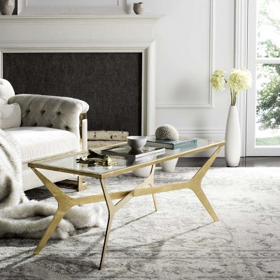 Oslo Inspired 51'' Gold Leaf and Clear Glass Rectangular Coffee Table