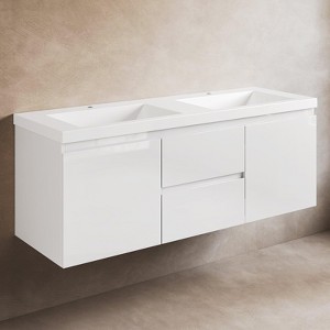 60 in. Floating White Bath Vanity with Double Sink Combo Set - 1 of 4