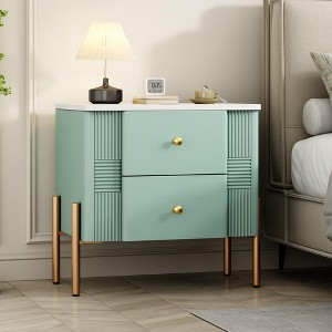 KWPZQEB Nightstand, Mid-Century Modern Bedside Table with 2 Drawers & Metal Legs, Wooden End Table for Bedroom, Living Room - 1 of 4