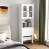 Okak 70.87IN Folding Table with Bookshelf, Standing Desk with 4 Shelves, 1 Drawer and 2 Glass Doors, Writing Desk for Study, Reading Room - 3 of 4