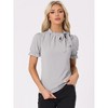 INSPIRE CHIC Women's Bow Tie Neck Solid Color Elastic Cuffs Elegant Office Short Sleeve Blouse - 2 of 4