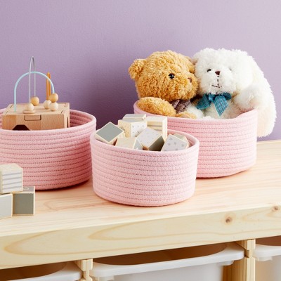 Elegant Pink Cotton Rope Woven Storage Basket Trio