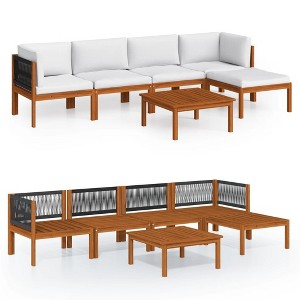 vidaXL Modern Patio Lounge Set - 6 Piece Cream Solid Acacia Wood with Cushions - for Garden, Patio, or Living Room - 1 of 4