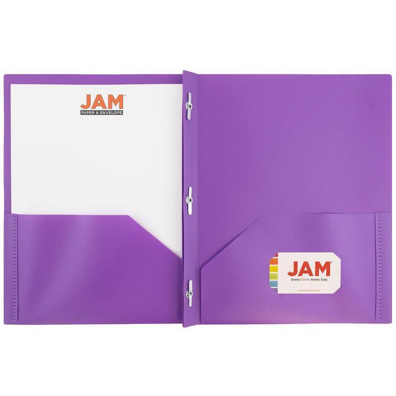 JAM 6pk POP 2 Pocket School Presentation Plastic Folders with Prong Fasteners Purple, 4 of 8