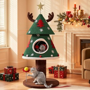 Christmas Cat Tree, 47.2in Christmas Tree Cat Tower with Teaser Ball, Festive Kitty Bed Furniture for Small Cats - 1 of 4