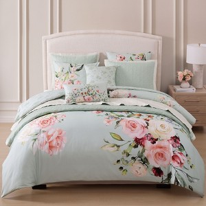 Bebejan Rose on Misty Green 100% Cotton 8 Piece Reversible Comforter & Coverlet Set - 1 of 4