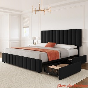 Full/Queen/King Size Bed Frame, Platform Storage Bed w/ 4 Drawers, Upholstered w/Adjustable Headboard, Wood Slat Support - 1 of 4