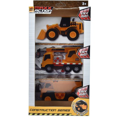 Maxx Action Mini Construction Lights & Sounds Vehicles – Front End Loader, Excavator and Dump Truck - 3pk