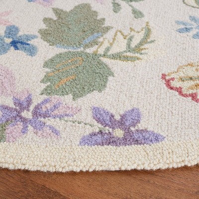Ivory Floral Wool Hand-Hooked Runner Rug 2'6" x 8'