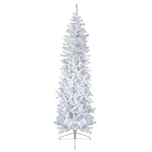 Northlight Pre-Lit Pencil Woodbury White Pine Artificial Christmas Tree - 6.5' - Blue Lights - 1 of 4