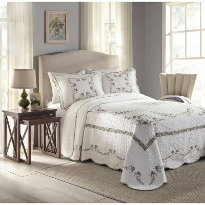 Modern Heirloom Queen Heather Bedspread White/Green