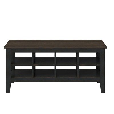 Twin Star Home SB6127-TPG26 Rustic Two Tone Modern Farmhouse Multipurpose Storage Bench w/ Adjustable And Removable Dividers, Black