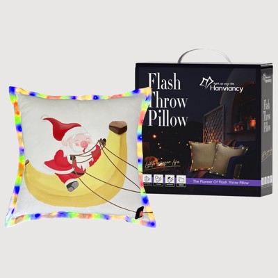 18" x 18" LED Light-Up Throw Pillow – Indoor/Outdoor Santa Christmas Cushion with Flashing Edge Lights for Sofa, Patio, Camping & Gifts