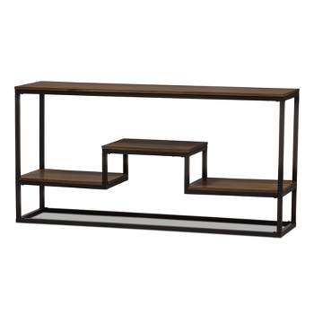 Doreen Rustic Industrial Style Antique Textured Finished Metal Distressed Wood Console Table - Black - Baxton Studio
