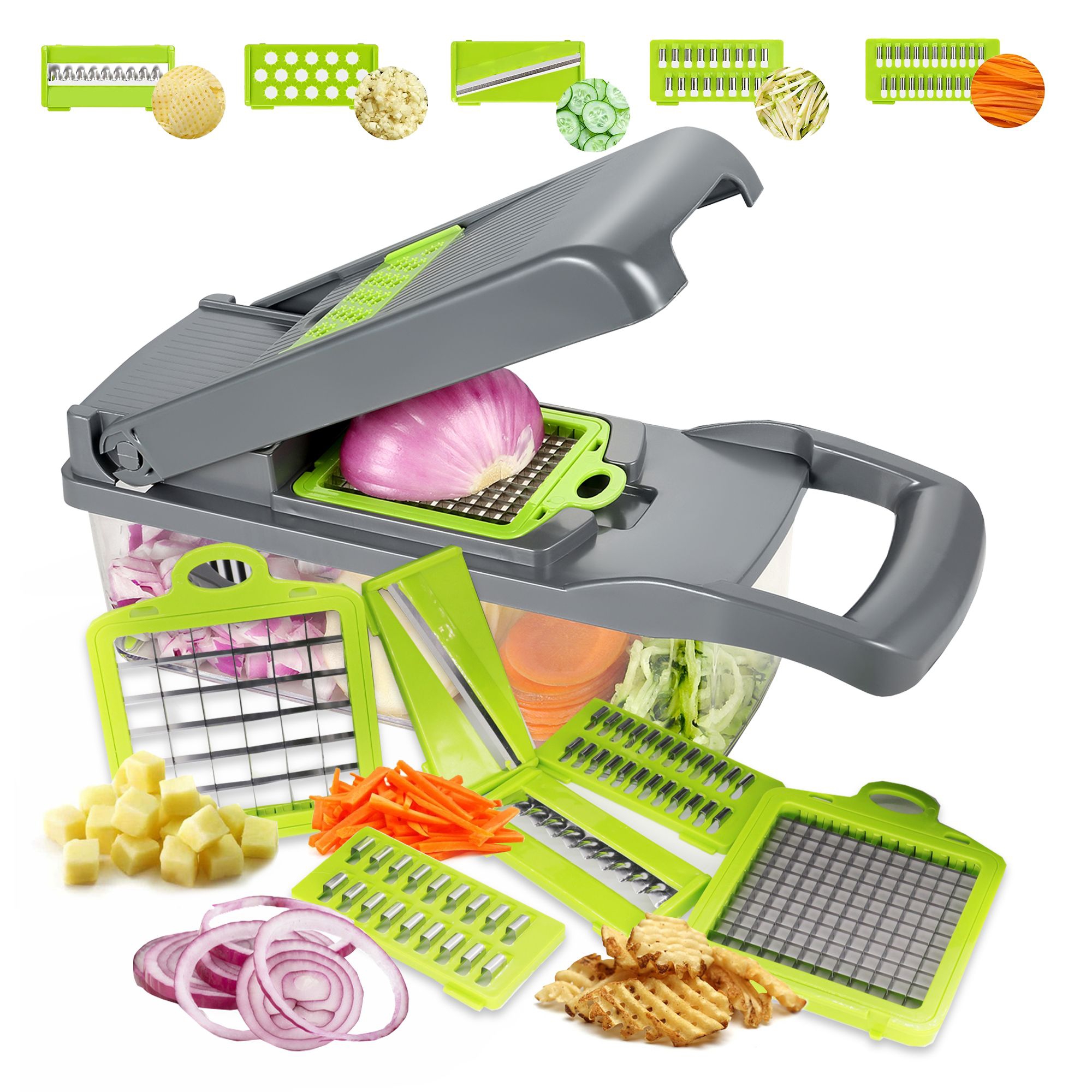 HOM All-In-One Vegetable Chopper & Meal Prep Container - Kitchen Tool for Chopping, Slicing, and Dicing (Transparent)