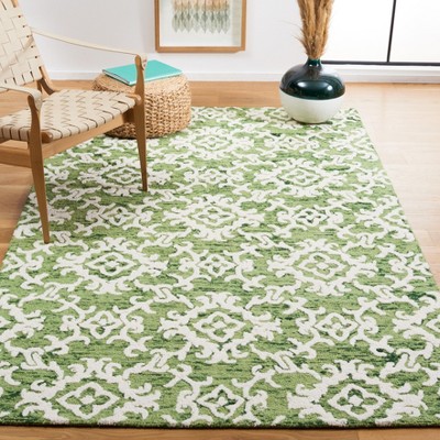 Ivory and Green Handmade Tufted Wool Area Rug 3' x 5'