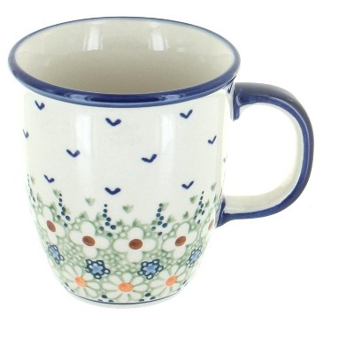 Blue Rose Polish Pottery Green Daisy Coffee Mug