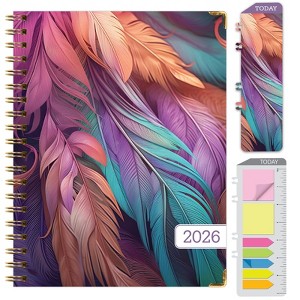 HARDCOVER 2026 Planner, 7"x9": 14 Months (Nov 2025-Dec 2026), Daily/Weekly/Monthly,  Bookmark, Pocket Folder w Sticky Notes (Pastel Peacock) - 1 of 4