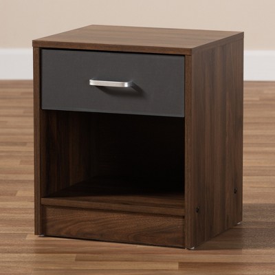 Modern Hansel 1-Drawer Nightstand in Dark Brown and Grey Finish