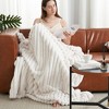 Itopfox Faux Fur Throw Blanket for Couch, Cozy Fuzzy Fluffy Luxurious Soft Striped Plush Gift Blankets for Family Sofa Chair Bedroom, Ivory - 2 of 4