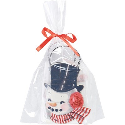 Vintage Snowmen Wooden Christmas Ornament Set with Glitter Accents