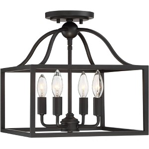 Franklin Iron Works Elle Rustic Industrial Ceiling Light Semi Flush Mount Fixture 13" Wide Black 4-Light Square Cage for Bedroom Living Room Kitchen - 1 of 4