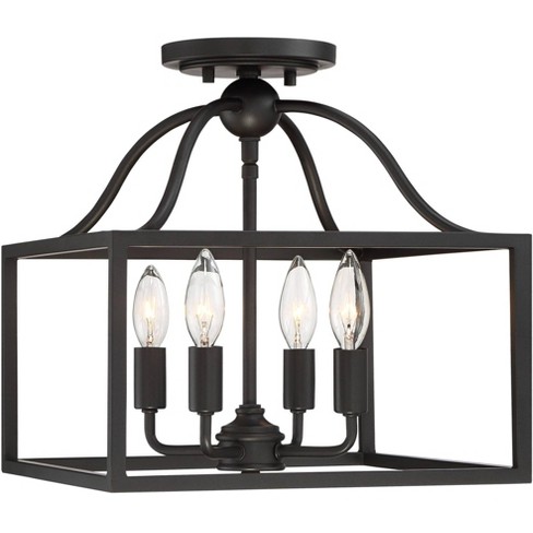 Franklin Iron Works Rustic Ceiling Light Semi Flush Mount Fixture Black 13 Wide 4 Light Open Square Cage Bedroom Kitchen Hallway Target