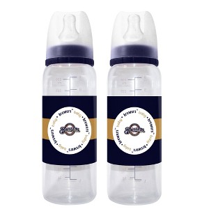BabyFanatic Officially Licensed MLB Milwaukee Brewers 9oz Infant Baby Bottle 2 Pack - 1 of 3