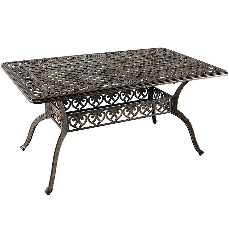 Tangkula 59" Patio Rectangle Dining Table Outdoor Cast Aluminum Table w/ Umbrella Hole, 1 of 11