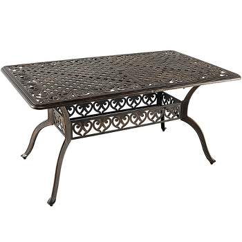 Tangkula 59" Patio Rectangle Dining Table Outdoor Cast Aluminum Table w/ Umbrella Hole