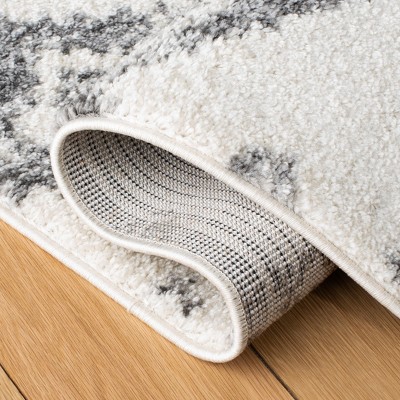 Ivory and Gray Square Hand-Knotted Synthetic Area Rug