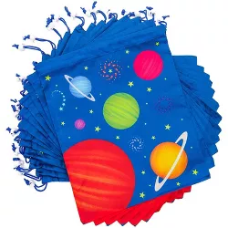 Blue Panda 12 Pack Outer Space Party Favor Gift Bags, Reuseable Fabric Drawstring Goodie Gift Bag for Birthday Party, 12x10 in