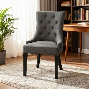 Homy Casa Set of 2 Tufted Upholstered Dining Chairs with Cushioned Seat for Dining Room or Living Room, Dark Gray - 1 of 4