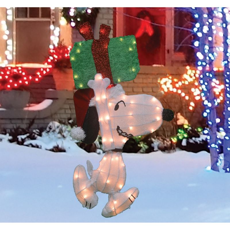 Peanuts Christmas 32" Prelit Snoopy Holding Present Outdoor Decoration - Clear Lights, 3 of 4