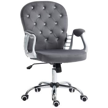 Vinsetto Vanity Velvet Mid Back Office Chair Swivel Tufted Backrest Task Chair with Padded Armrests, Adjustable Height, Rolling Wheels, Dark Gray