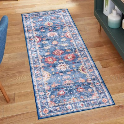 Crystal Print Cullen Casual Transitional Floral Border Livingroom Dining Bedroom Flat Pile Easy Care Indoor Area Rug