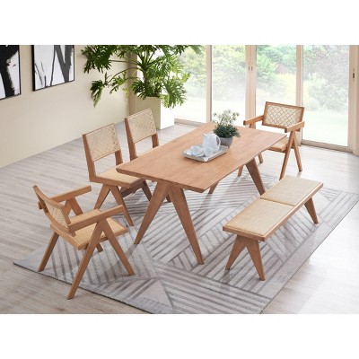 NicBex Natural Finish Outdoor Dining Set 2 Armchairs,2 Armless Chairs with Optional Bench,Rustic Conversation Set for Backyard&Garden