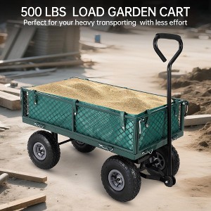 Heavy Duty 500LB Steel Garden Cart with 10 in Pneumatic Tires, 2-In-1 180° Adjustable Handle,  Removable Side Panels for Yard Work - 1 of 4