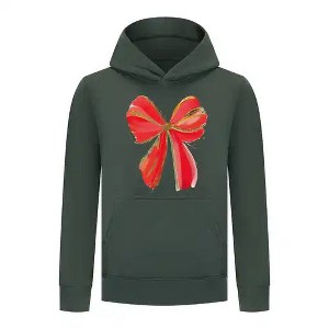 Everyday Kids Christmas Collection Festive Red & Gold Bow Girls Pullover Hoodie – Holiday Sweatshirt - Green - 1 of 1