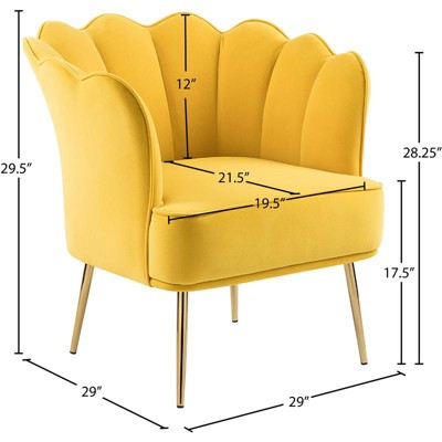 Sculpted Yellow Velvet Accent Chair with Gold Iron Legs