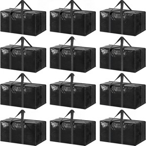 12 Pack Extra Heavy Duty Large Moving Bags Strong Zipper & Comfortable Handles, Sturdy & Durable Clothes Storage Bags - 1 of 4
