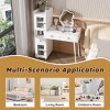 AENKYO Vanity Dressing Table with LED Mirror, White Makeup Desk with 3 Drawers & 4 Hidden Cabinets, 3-Light Modes 2 Open Shelves for Bedroom - 3 of 4