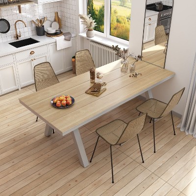 FUFU&GAGA Indoor-Outdoor Deck Dining Table for 8,Metal legs,Weather-Resistant, Modern Farmhouse Kitchen/Patio Table