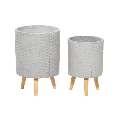 Set of 2 Textured Fiberclay Cylindrical Planters Gray - Olivia & May